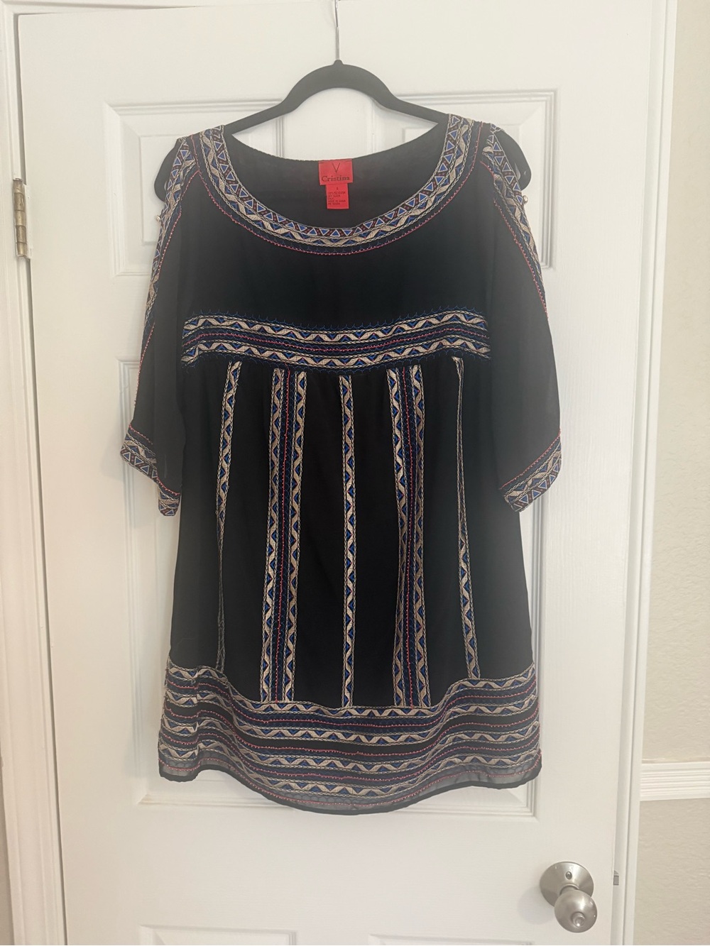 Cold-Shoulder Black Embroidered Boho Top by V By Very